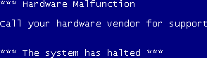 Example of a hardware malfunction screen