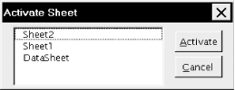 The activate sheet dialog