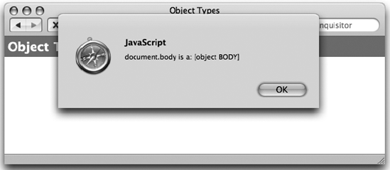 Alert showing document.body is an [object BODY] in Safari