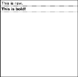 A representation of the ADS.log window with raw entries of plain and strong HTML