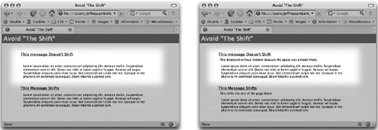 Inserting the message box using display:visible shows no shift in content.