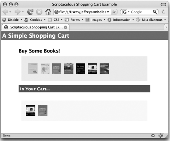 The altered shopping cart page