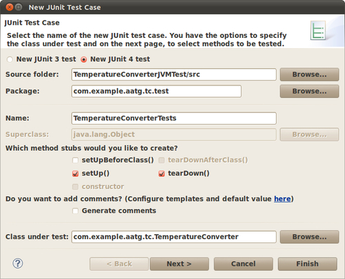 Creating the TemperatureConverterJVMTest project