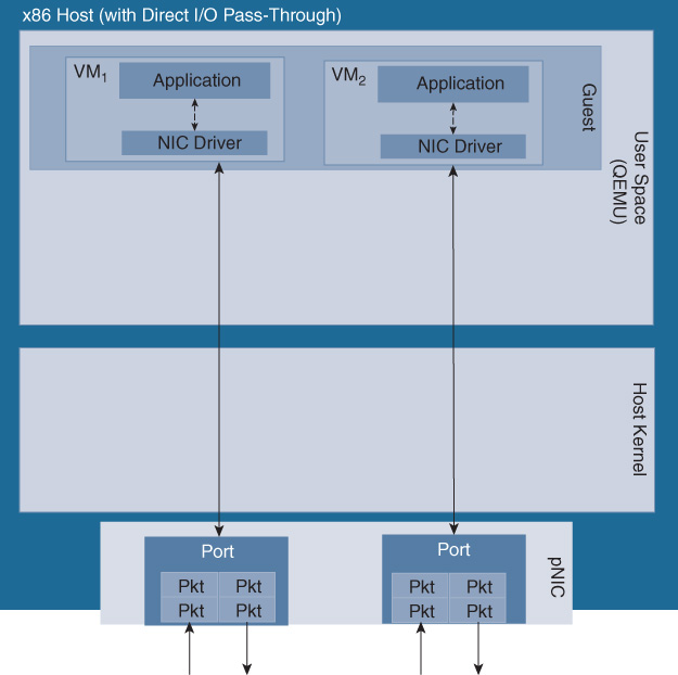 An illustration depicts direct PCIe Pass-through I/O.