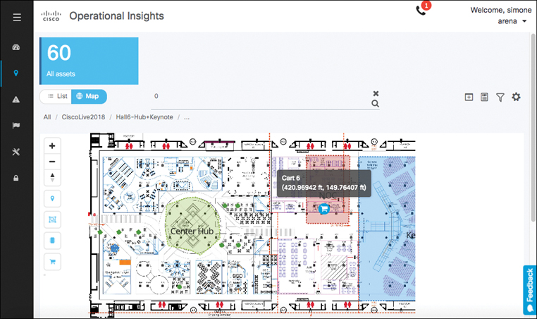 A screenshot of the Operational Insights page in Map view shows the tags and sensors used to integrate, monitor, and manage the connected operations.