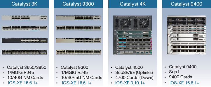 An illustration shows Edge Nodes, Device Support. The edge nodes listed are Catalyst 3K, Catalyst 9300, Catalyst 4K, and Catalyst 9400.