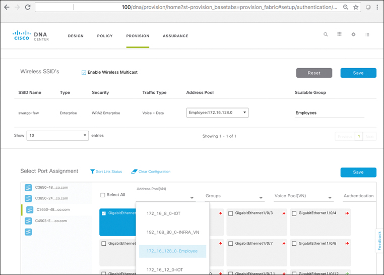 A screenshot of the DNA Center page shows Host Onboarding Wired Configuration.