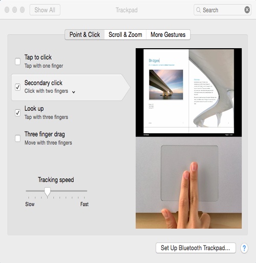 The Trackpad pane of System Preferences looks different depending on your laptop model. But this one shows the three ways to get a “right-click.”