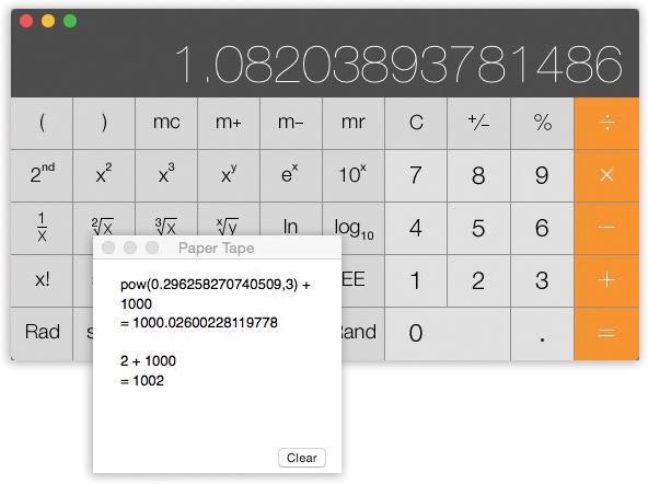 The Calculator program offers a four-function Basic mode, a full-blown scientific calculator mode, and a programmer’s calculator (shown here, and capable of hex, octal, decimal, and binary notation). The first two modes offer a “paper tape” feature (Windows→Paper Tape) that lets you correct errors made way back in a calculation. To edit one of the numbers on the paper tape, drag through it, retype, and then click Recalculate Totals. You can also save the tape as a text file by choosing File→Save Tape As, or print it by selecting File→Print Tape.