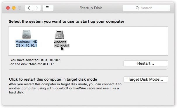 In the Startup Disk pane of System Preferences, the currently selected disk—the one that will be “in force” the next time the machine starts up—is always highlighted. You also see the System folder’s version, the name of the drive it’s on, and its actual name.