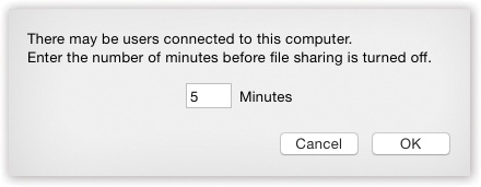 This dialog box asks you how much notice you want to give your coworkers that they’re about to be disconnected.