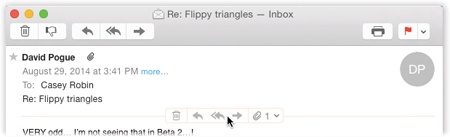 If you point to the header without clicking, you get to see the ghosts of four useful buttons: Trash, Reply, Reply All, and Forward.
