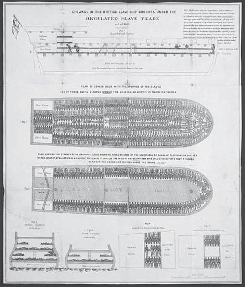 Unidentified artist/s, Stowage of the British Slave Ship “Brookes” Under the Regulated Slave Trade Act of 1788, etching, ca. 1788, (LC-USZ62-44000, Library of Congress)