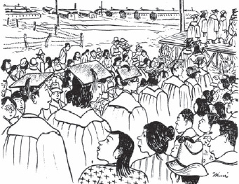 Miné Okubo, “Topaz High School Graduation,” Citizen 13660 (courtesy of Miné Okubo Estate)