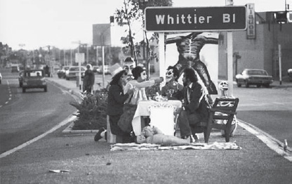 Asco, First Supper (After a Major Riot), 1974 (photograph by Harry Gamboa Jr., copyright Harry Gamboa Jr., courtesy of the UCLA Chicano Studies Research Center)