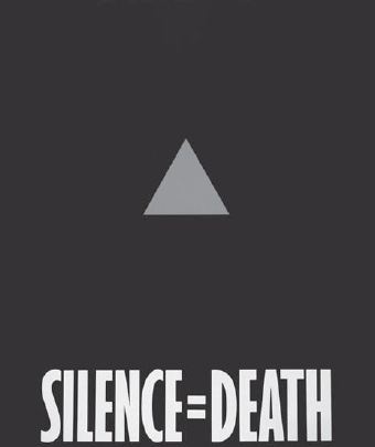 Silence = Death Project, Silence = Death, 1986, poster, offset lithography, placard, T-shirt, button, etc. (LGBT and HIV/AIDS Activist Collections, the New York Public Library, Astor, Lenox and Tilden Foundations)