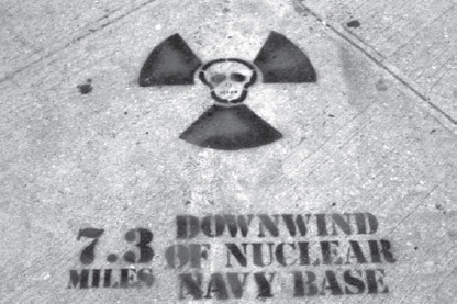 Stephanie Basch, Groundwork: The Anti-Nuke Port Stencil Project, 1989 (photographer unknown, Fales Library and Special Collections, Elmer Holmes Bobst Library, New York University)