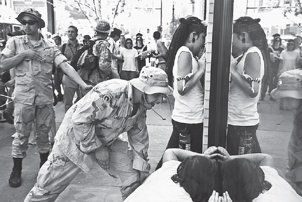 Iraq Veterans Against the War (IVAW), Operation First Casualty, unknown date, San Francisco; pictured left: Steven Funk (photographer unknown, courtesy of Aaron Hughes)