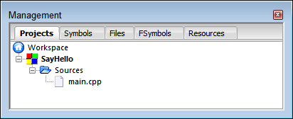 Snapshot of the Management window helping you manage the Code::Blocks projects.