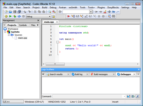 Snapshot of using the Code::Blocks IDE to interact with your project.