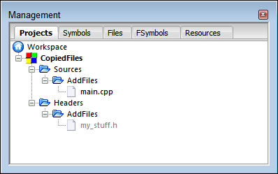 Snapshot of the new project now contains references to the selected files.