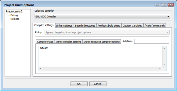 Snapshot of providing the compiler options that you want to use to change the application output.