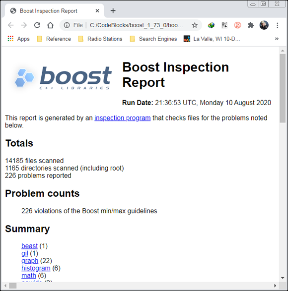 Snapshot of inspecting normally outputs its reports as HTML.