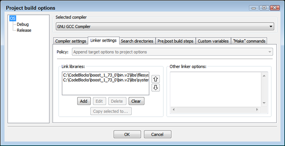 Snapshot of using the Filesystem library which requires the System library as well.