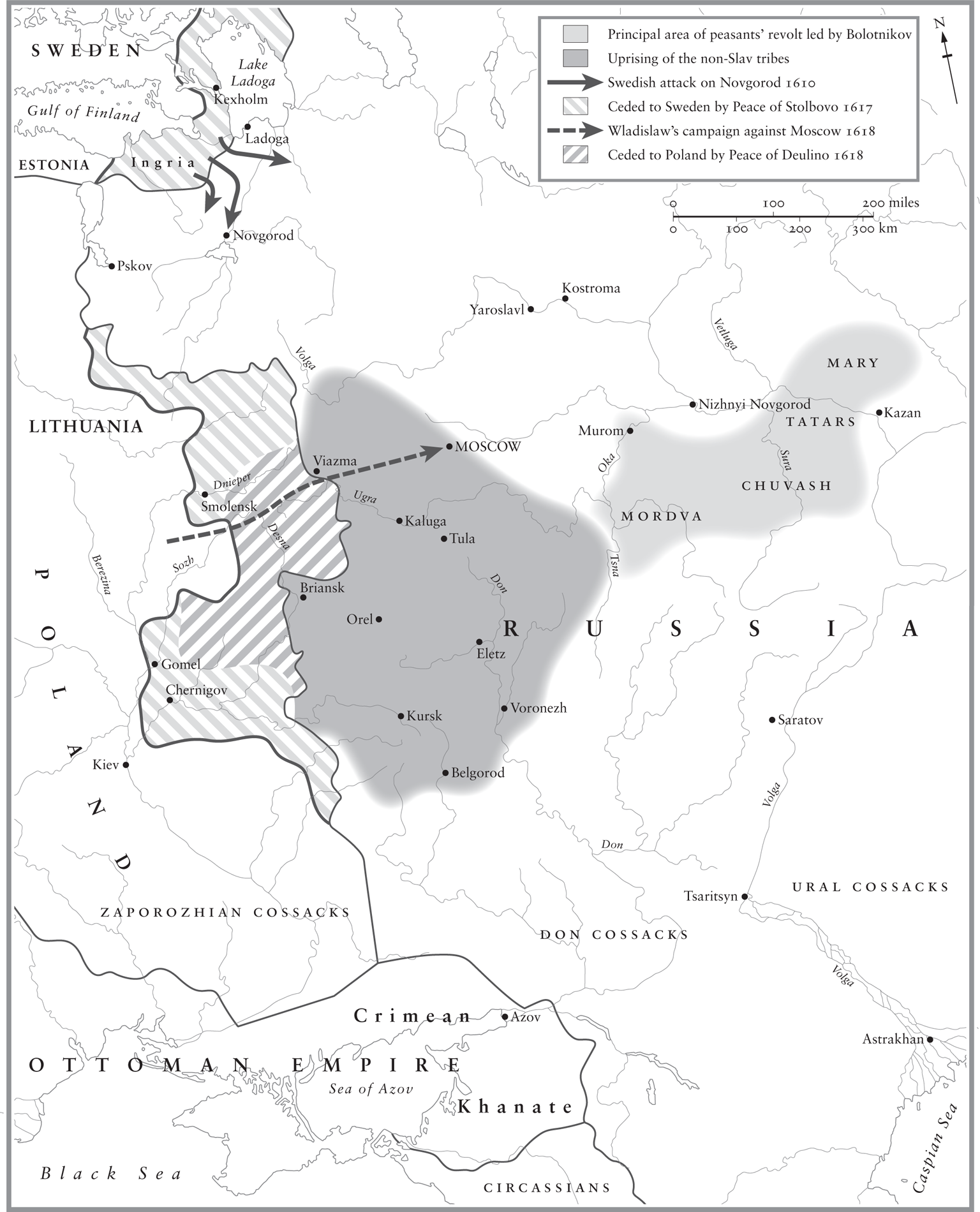 4. PRESSURE (1) From the north and west: in its various incarnations Russia has faced elimination at the hands of foreign invaders. Moments of total crisis included the invasion and occupation by the Mongols that began in 1240, the invasion by Sweden in 1708, the attack by France in 1812 and the assault by Germany in 1941. One of the worst moments came during the Time of Troubles at the start of the seventeenth century, when the Swedes invaded, the Poles briefly occupied Moscow, and famine and dynastic crisis converged.