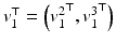 $$v_1 ^\top =\left( {v_1 ^2} ^\top , {v_1 ^3} ^\top \right) $$