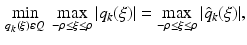 $$\begin{aligned} \min _{q_k(\xi )\varepsilon Q} \ \max _{- \rho \le \xi \le \rho } | q_k (\xi ) | = \max _{-\rho \le \xi \le \rho } | \hat{q}_k (\xi ) | , \end{aligned}$$