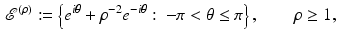 $$\begin{aligned} {{\mathscr {E}}}^{(\rho )}:=\left\{ e^{i\theta }+\rho ^{-2}e^{-i\theta } :\ -\pi <\theta \le \pi \right\} , \qquad \rho \ge 1, \end{aligned}$$