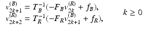 $$\begin{aligned} \begin{array}{l} v_{2k+1}^{(B)} = T_B^{-1} ( - F_B v_{2k}^{(R)} + f_B ) , \\ v_{2k+2}^{(R)} = T_R^{-1} ( - F_R v_{2k+1}^{(B)} + f_R ) , \end{array} \qquad k \ge 0 \end{aligned}$$