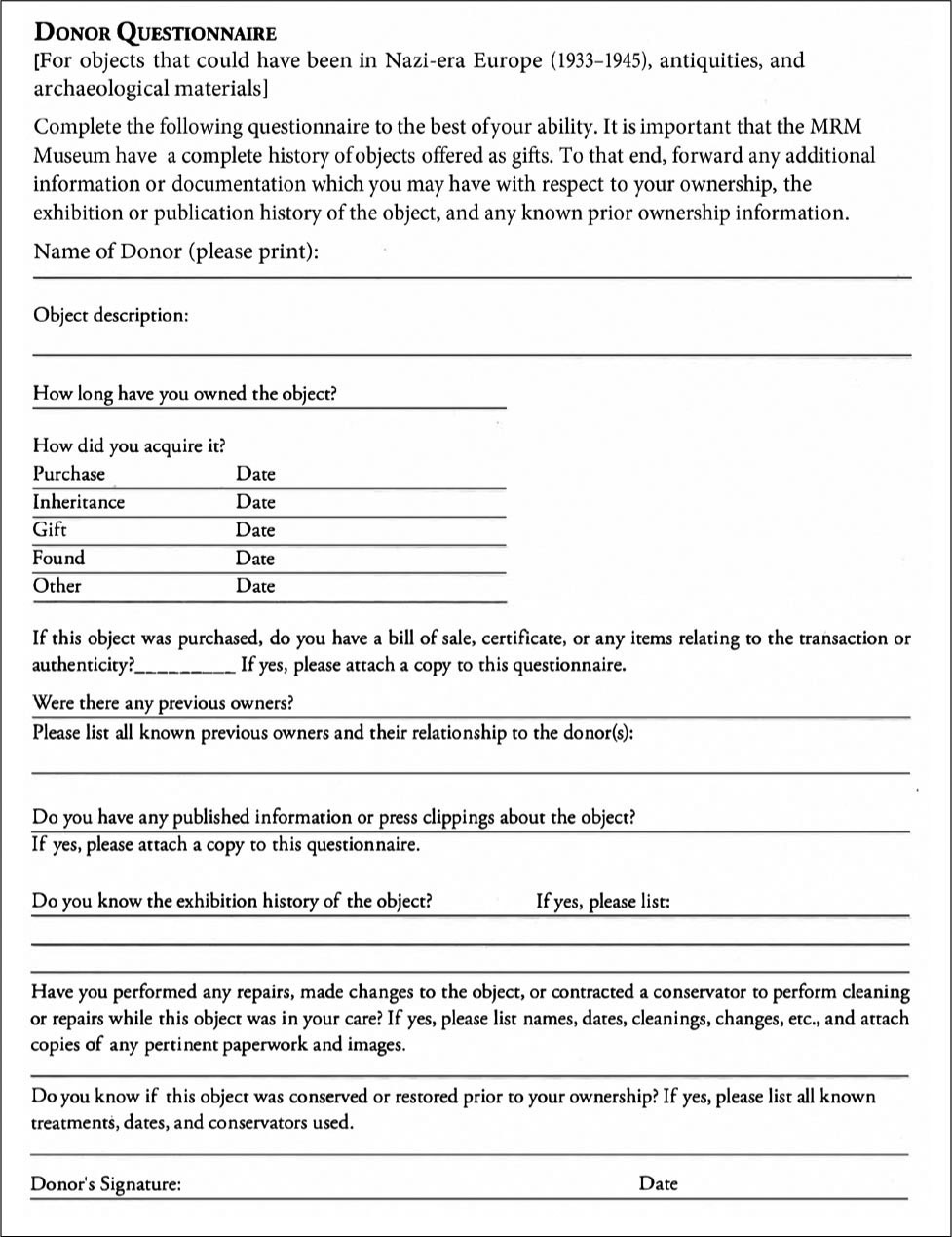 FIGURE 9.3A–B DONOR QUESTIONNAIRE WITH WARRANTY AND INDEMNIFICATION. CREATED BY AUTHOR.