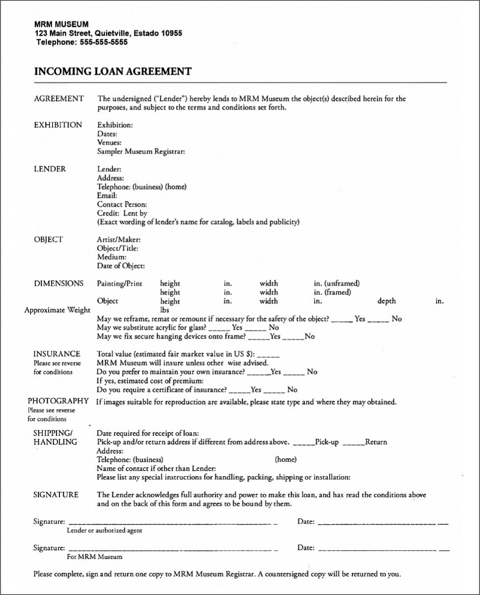 FIGURE 9.8A–B INCOMING LOAN AGREEMENT WITH CONDITIONS GOVERNING INCOMING LOANS. CREATED BY AUTHOR.