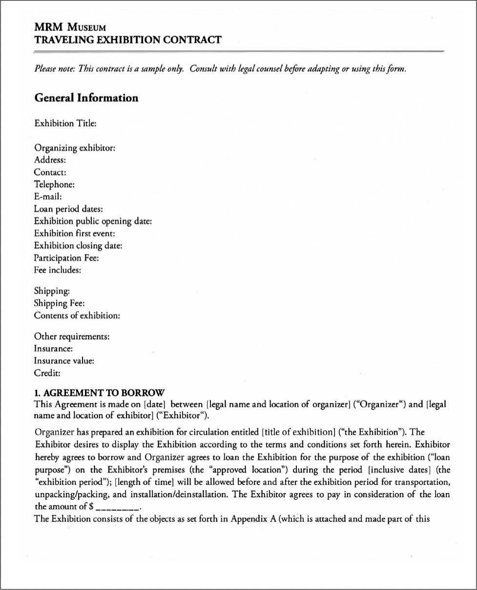 FIGURE 9.9A–F TRAVELING EXHIBIT CONTRACT. CREATED BY AUTHOR.