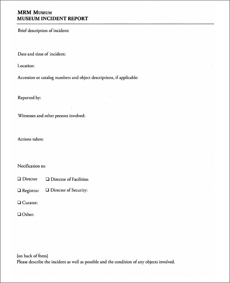 FIGURE 9.12 MUSEUM INCIDENT REPORT. CREATED BY AUTHOR.