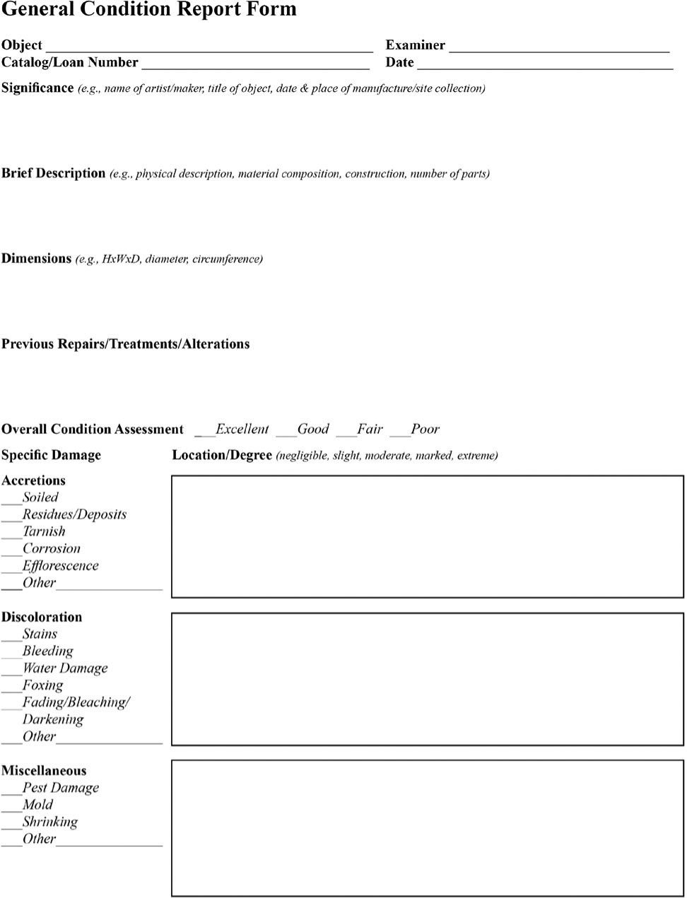 FIGURE 5E.1A GENERAL CONDITION REPORT FORM, PAGE 1. CREATED BY AUTHOR.