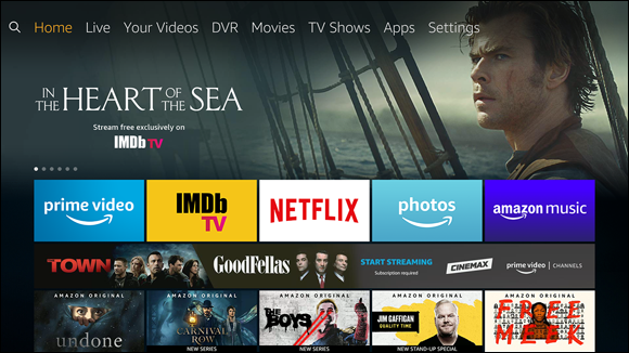 Screenshot displaying a DVR tab that is sandwiched between the  Videos and Movies tabs, while connecting a Fire TV Recast to a system.