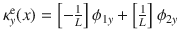 $$\kappa _y^\text {e}(x)=\left[ -\tfrac{1}{L}\right] ^{}_{}\phi _{1y}+\left[ \tfrac{1}{L}\right] ^{}_{}\phi _{2y}$$