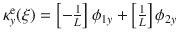 $$\kappa _y^\text {e}(\xi )= \left[ -\tfrac{1}{L}\right] ^{}_{}\phi _{1y}+\left[ \tfrac{1}{L}\right] \phi _{2y}$$