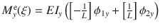 $$M_y^\text {e}(\xi )=EI_y\left( \left[ -\tfrac{1}{L}\right] \phi _{1y}+\left[ \tfrac{1}{L}\right] \phi _{2y}\right) ^{}_{}$$