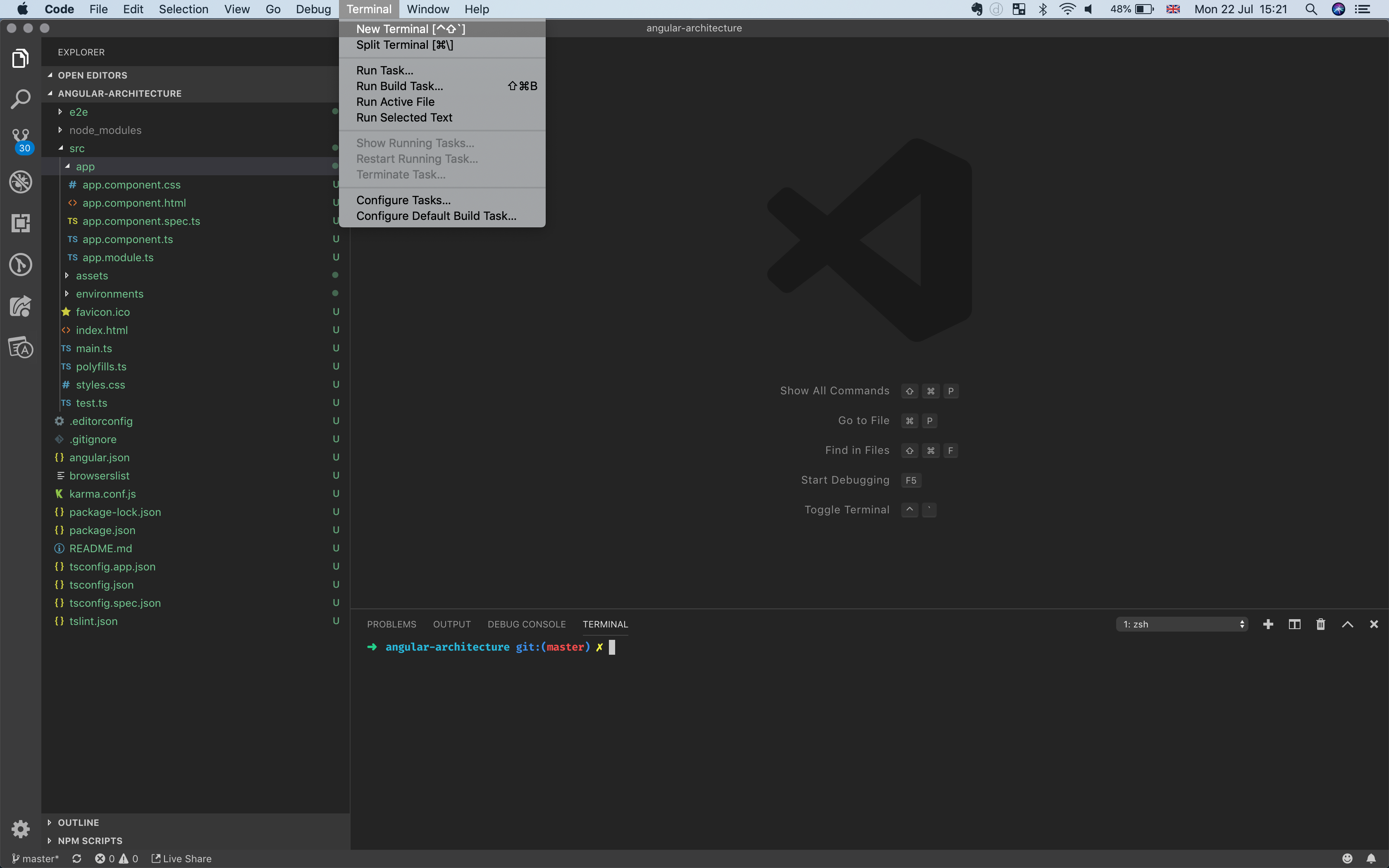 VSCode Showing Terminal Menu 