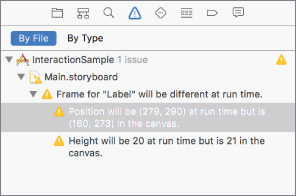 Screenshot of Issue Navigatordialog box with By File option selected and details of Position grayed under Interaction Sample 1 issue option. 