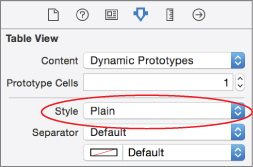 Screenshot of Attribute Inspector with Style set to Plain, encircled in red. 