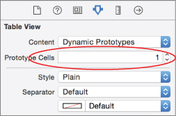 Screenshot of Attribute Inspector with Prototype Cells set to 1. 