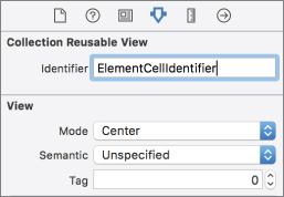 Screenshot of Attribute Inspector dialog box with Identifier filled in with ElementCellIdentifier under Collection Reusable View.