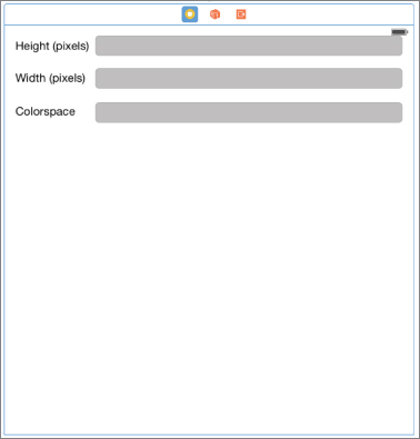 Screenshot of storyboard scene with the words Height (pixels), Width (pixels), and Colorspace, with gray input boxes on the right. 