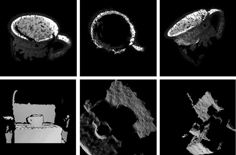 Example output of depth maps (for a mug and a chair) computed using cvFindStereoCorrespondenceBM() and cvReprojectImageTo3D() (image courtesy of Willow Garage)