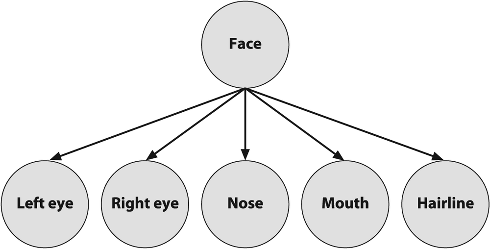 A (naïve) Bayesian network, where the lower-level features are caused by the presence of an object (the face)